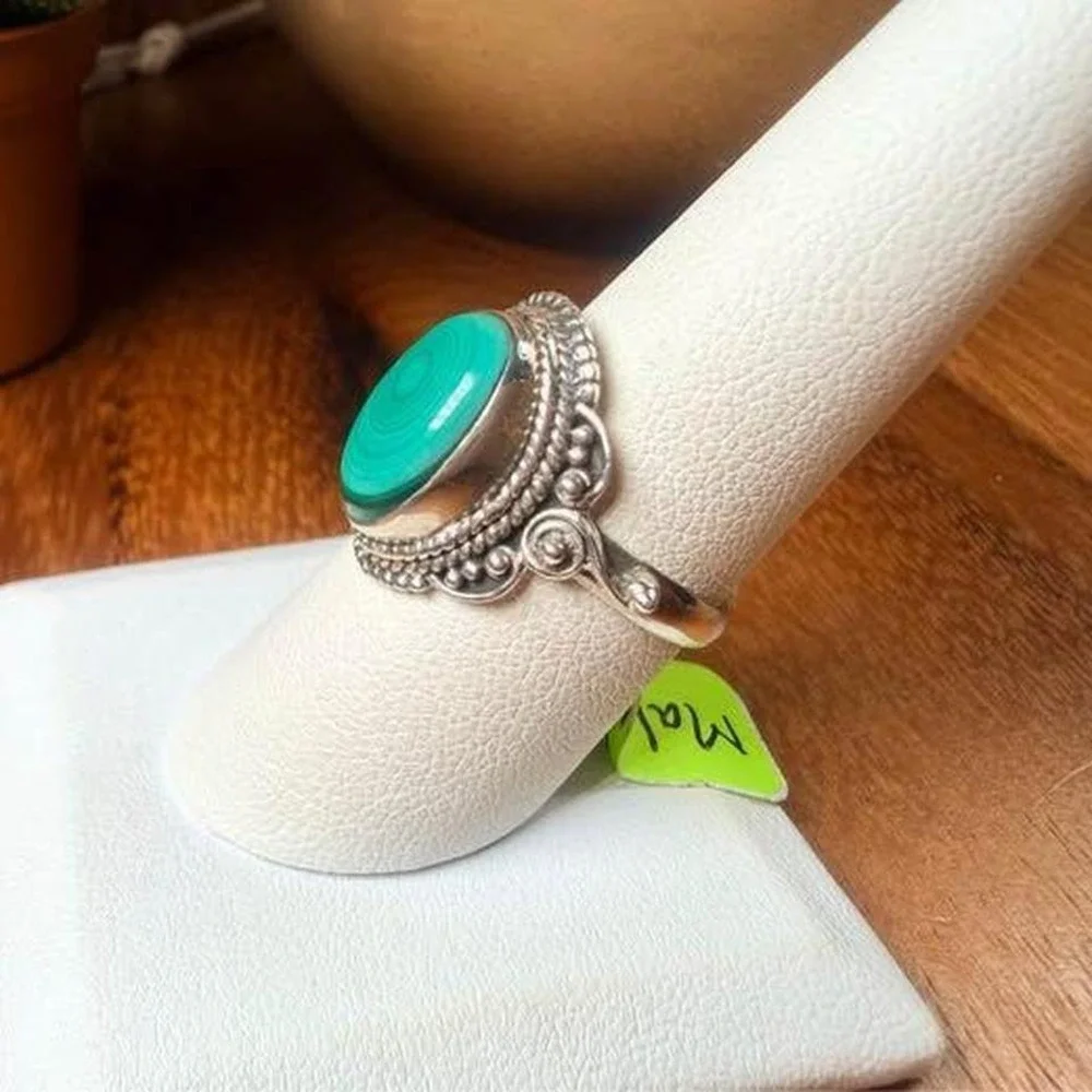 Malachite Ring - Size 8 - 925 Sterling Silver